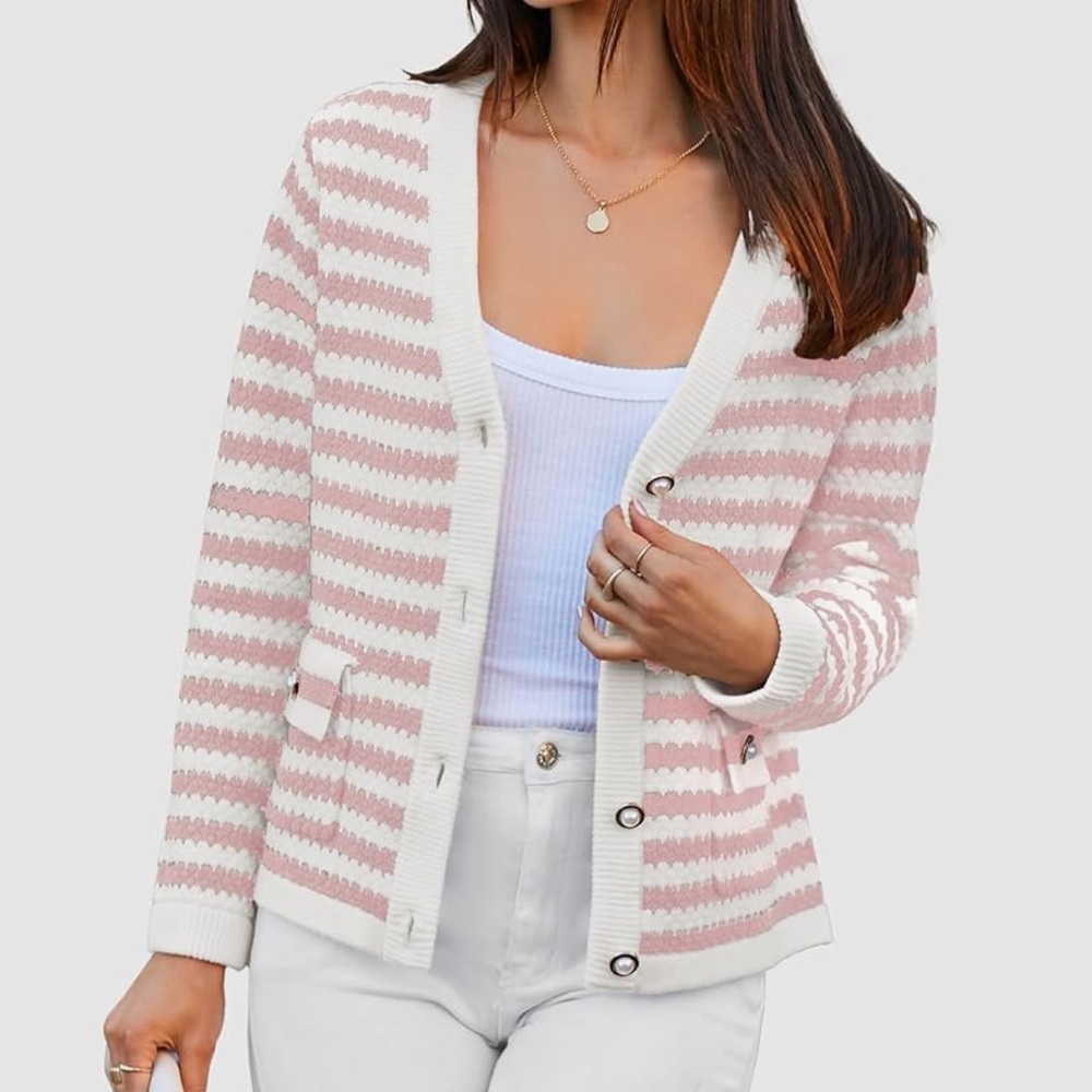 Striped Pink and White Women's Sweater